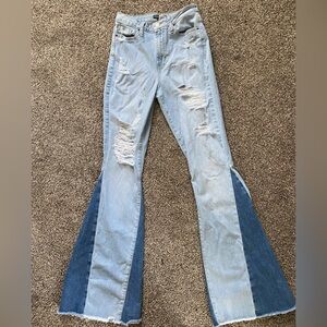 Fashion Nova Flared Two-Tone  Distressed Jeans